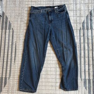 Banana Republic Women's High Rise Barrel Fit Dark Blue Relaxed Jeans